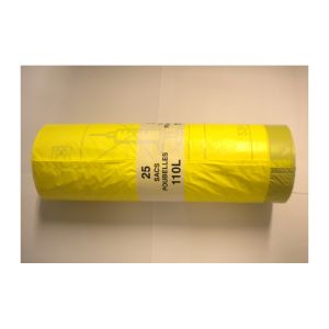 SAC POUBELLE A LIEN COULISSANT DASRI PEBD jaune 110L 30µ 700x1050  25 x8 rouleaux