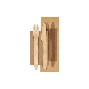 KIT 3 EN 1 Dinner Couteau fourchette et serviette bois ciré biopak x400