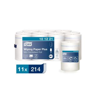 PAPIER D'ESSUYAGE PLUS M1 75M bobine mini dévidage central blanc 2 plis 214 feuilles x11