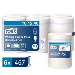 PAPIER D'ESSUYAGE PLUS M2 160M bobine à dévidage central blanc 2 plis 457 feuilles x6