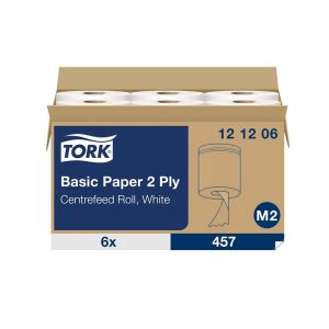 BASIC PAPER 2 PLY M2 bobine dévidage central 160M blanc 2 plis 457 feuilles x6