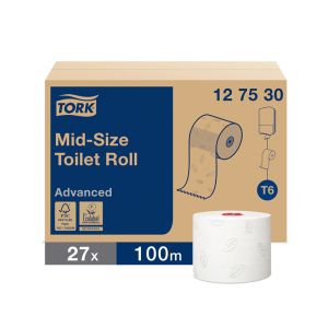 PAPIER TOILETTE ADVANCED ROULEAU COMPACT T6 blanc 100M 2 plis x27