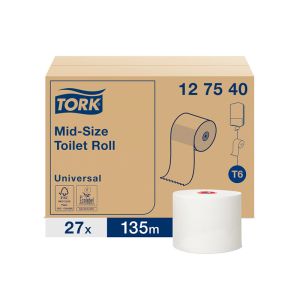 PAPIER TOILETTE ROULEAU MID SIZE T6 blanc 135M 1 pli x27