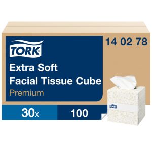 MOUCHOIR BOITE CUBE EXTRA DOUX blanc 20.8x20CM 2 pli 100 formats x30 boites