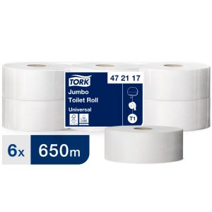 PAPIER TOILETTE UNIVERSAL JUMBO T1 blanc 650M 1pli 1857 feuilles x6
