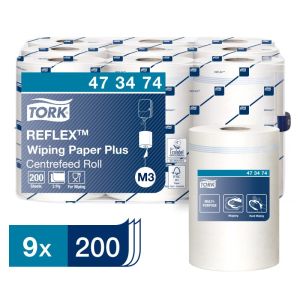 REFLEX PAPIER ESSUYAGE PLUS M3 bobine mini à D.C blanc 2 plis 67M 200 feuilles x9