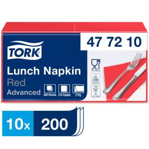 SERVIETTE LUNCH OUATE rouge cerise 2 plis pliage en 4 33x33CM 200 x 10 paquets