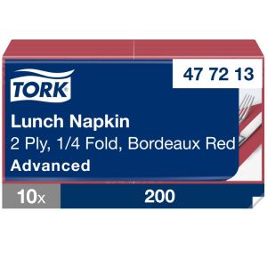 SERVIETTE LUNCH OUATE bordeaux 2 plis pliage en 4 33x33CM 200 x 10 paquets