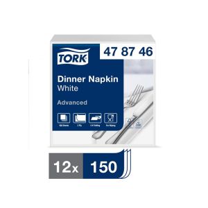 SERVIETTE DINNER blanche 2plis 39x39 CM pliage en 4 150 x 12 paquets