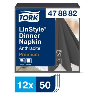 SERVIETTE LINSTYLE anthracite 39x39CM pliage en 4 50 x12 soit 600 serviettes