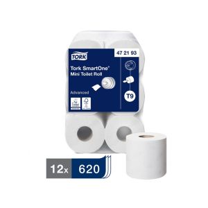 PAPIER TOILETTE SMARTONE MINI T9 blanc 2 plis 620 formats 13,4x18CM x12