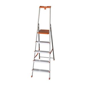 ESCABEAU ALUMINIUM 5 MARCHES dont plate-forme acier + patin antidérapant