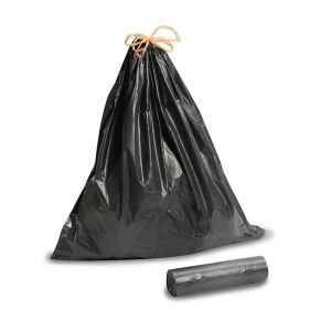 SAC POUBELLE A LIEN COULISSANT PEBD noir 30L 23µ 500x650 20 x 25 rouleaux