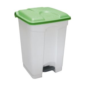 POUBELLE A PEDALE blanche plastique couvercle vert 45L *