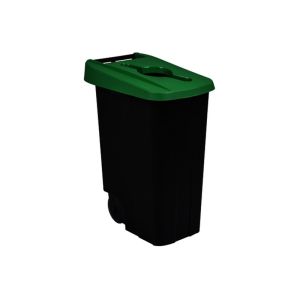 POUBELLE MOVATRI de tri mobile plastique noire couvercle vert 85L
