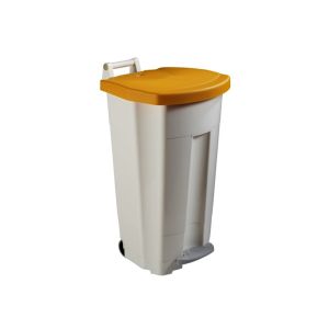 POUBELLE BOOGY à pédale mobile plastique blanc jaune 90L