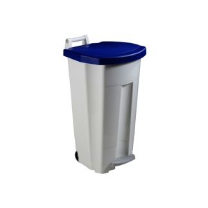 POUBELLE BOOGY à pédale mobile plastique blanc bleu 90L