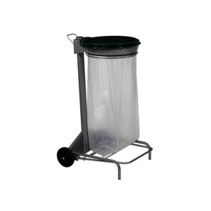 SUPPORT SAC COLLECROULE mobile à pédale acier gris vert 110L