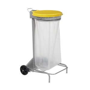 SUPPORT SAC COLLECROULE mobile à pédale acier gris jaune 110L