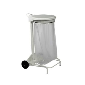 SUPPORT SAC COLLECROULE mobile à pédale acier blanc 110L