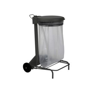 SUPPORT SAC COLLECROULE mobile à pédale acier gris métal 50L