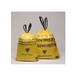 SAC POUBELLE A LIEN COULISSANT DASRI PEBD jaune 20L 18µ 450x450 25 x40 rouleaux