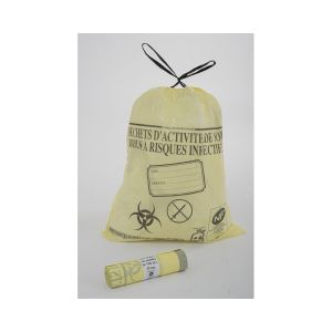 SAC POUBELLE A LIEN COULISSANT DASRI PEBD jaune 30L 18µ 500x650 25 x20 rouleaux