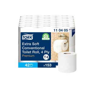 PAPIER TOILETTE PREMIUM EXTRA DOUX T4 blanc 18.75M 4 plis 153 feuilles x 42 rouleaux
