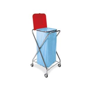CHARIOT COLLECTE DE LINGE sans pédale pliable acier chromé 1 support sac