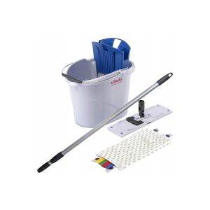 SEAU COMPLET KIT US STARTER mini gris/bleu avec seau, essoreur, support et frange
