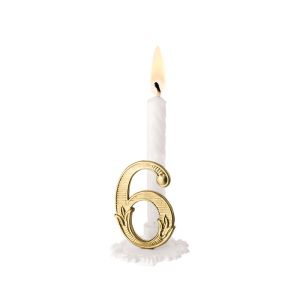 BOUGIE ANNIVERSAIRE blanche avec support blanc 6 or 7CM Boite de 10