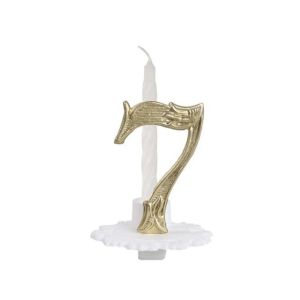 BOUGIE ANNIVERSAIRE blanche avec support blanc 7 or 7CM Boite de 10