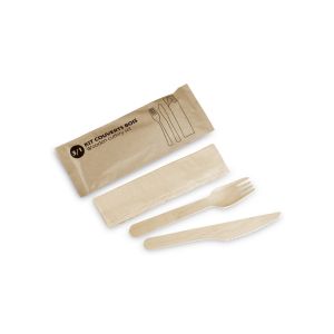 KIT COUVERT SERVIPACK bois 3 pièces couteau, fourchette et serviette 100 x 5 sachets