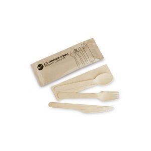 KIT SERVIPACK 4 couverts bois couteau, fourchette, petite cuillère, serviette x500