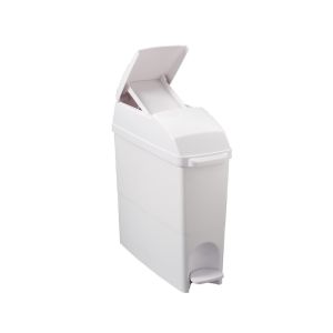 POUBELLE BASICA à pédale ouverture à trappe protection féminine blanche 18L