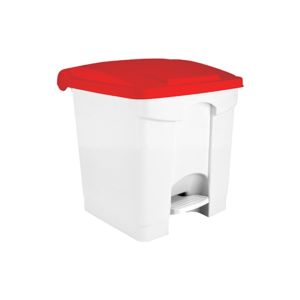 CONTENEUR CONTITOP mobile pédale plastique blanc rouge 30L