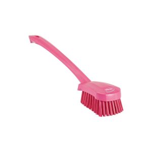 BROSSE A MAIN manche long rose fibre dure 415MM