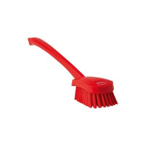 BROSSE A MAIN manche long rouge fibre dure 415MM