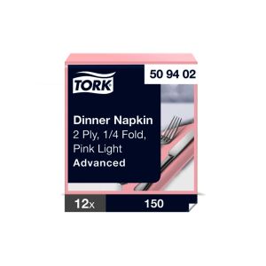SERVIETTE DINNER rose pale 2plis 39x39.5CM pliage en 4 150 x12 paquets
