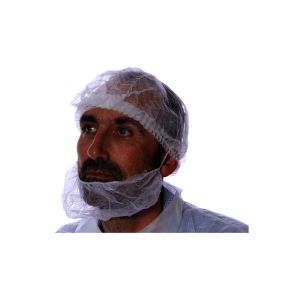 CACHE BARBE PLP blanc non tissé avec élastique sachet de 100