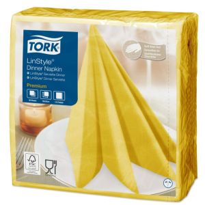 SERVIETTE DINNER LINSTYLE jaun moutarde pliage en 4 39x39CM 50 x 12 paquets