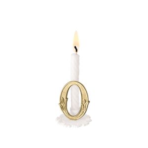 BOUGIE ANNIVERSAIRE blanche avec support blanc 0 or 7CM Boite de 10