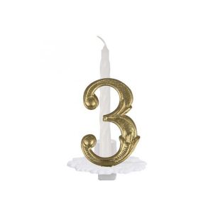 BOUGIE ANNIVERSAIRE blanche avec support blanc 3 or 7CM Boite de 10