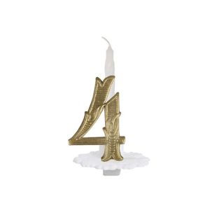 BOUGIE ANNIVERSAIRE blanche avec support blanc 4 or 7CM Boite de 10