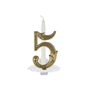 BOUGIE ANNIVERSAIRE blanche avec support blanc 5 or 7CM Boite de 10