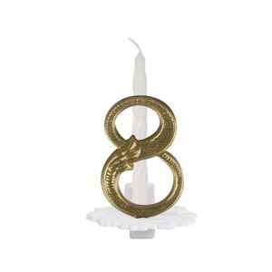 BOUGIE ANNIVERSAIRE blanche avec support blanc 8 or 7CM Boite de 10
