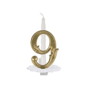 BOUGIE ANNIVERSAIRE blanche avec support blanc 9 or 7CM Boite de 10